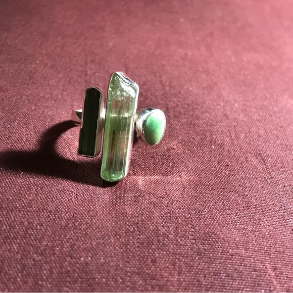 Sterling Silver Jade & Green Tourmaline Ring Size 7 - Picture 13 of 15